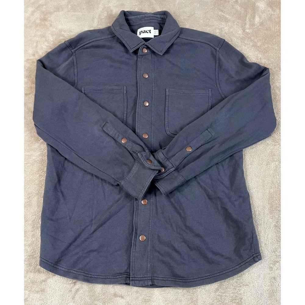 Pact Organic Essential Vintage Snap Down Shirt Jacket Men Size Large Gray L/S